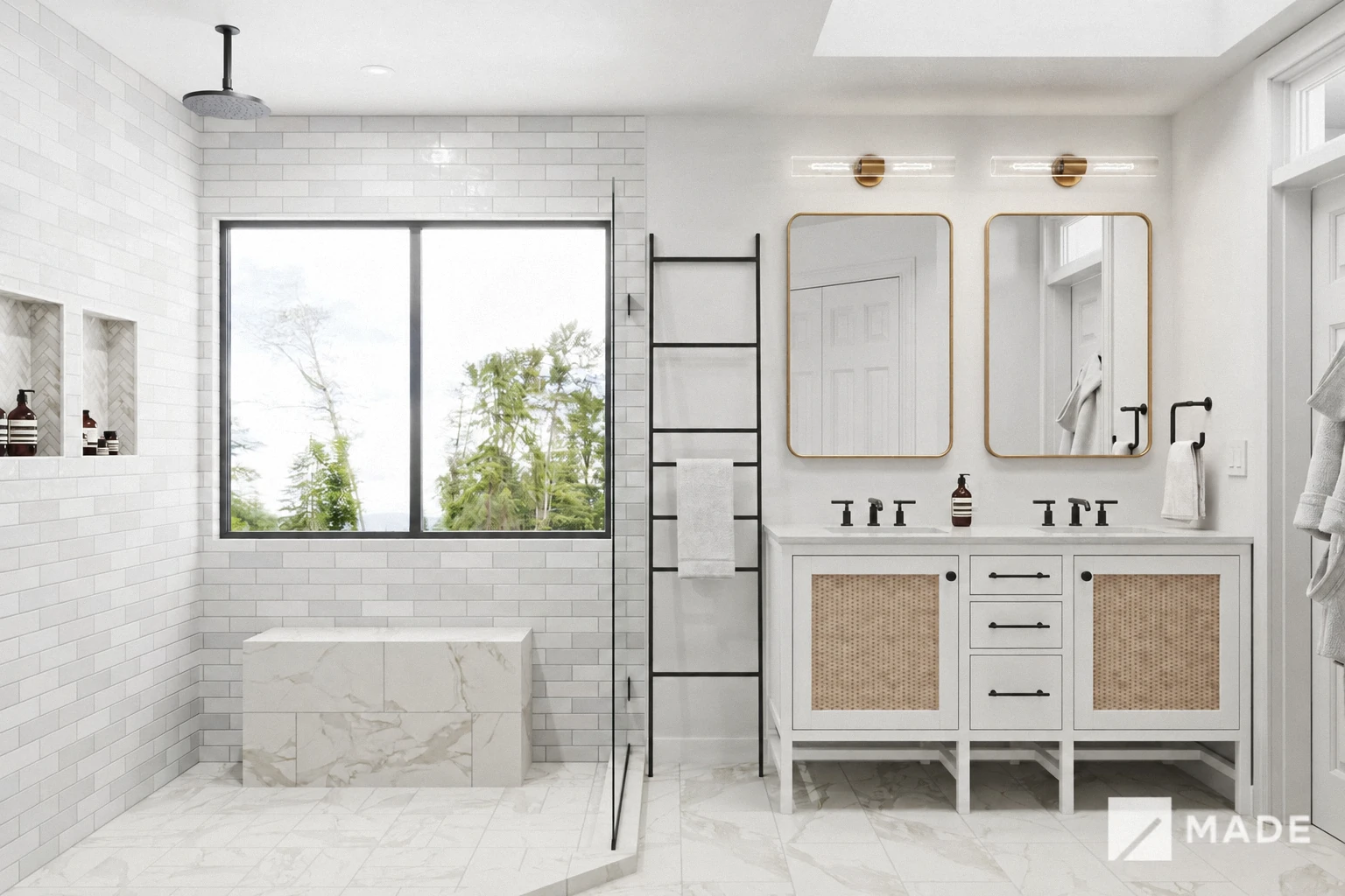Archived bathroom design with showers, vanities